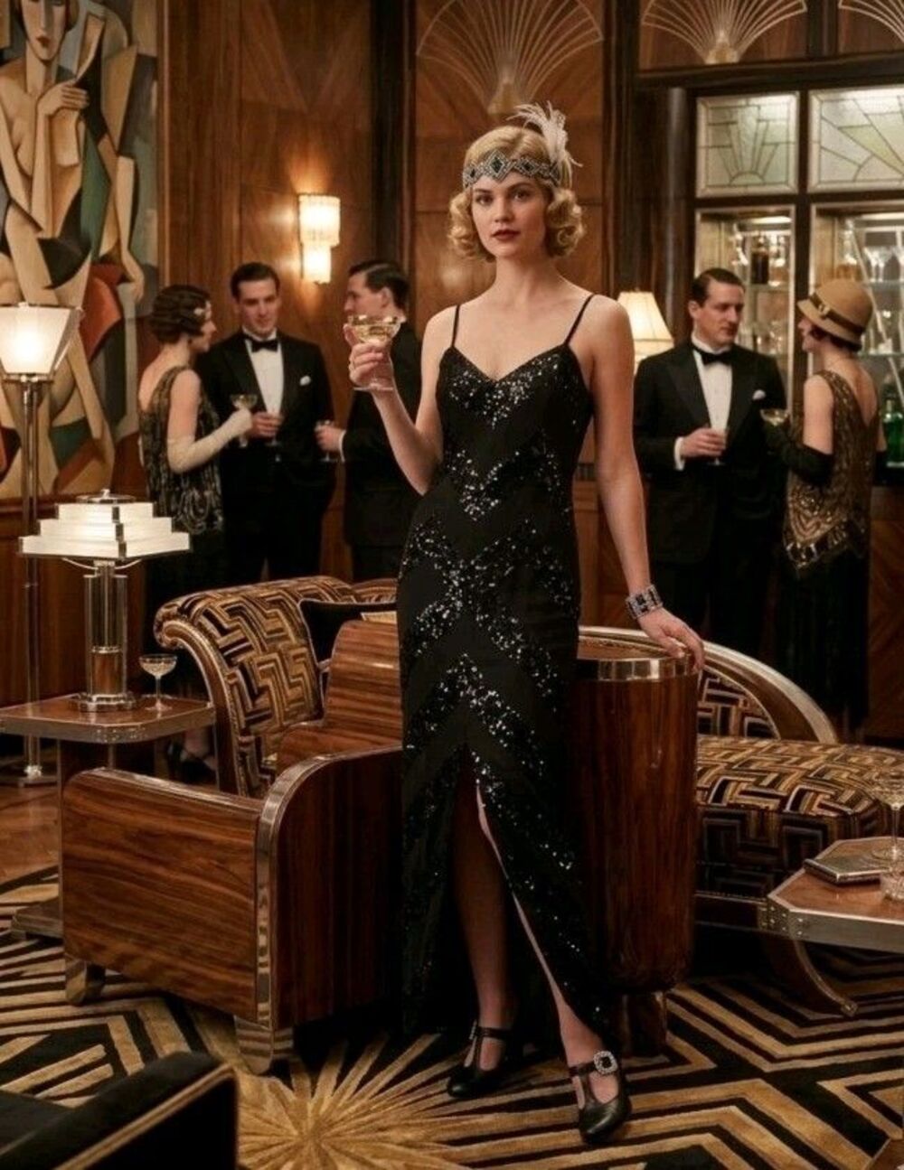 Vintage Y2K Black Silk Sequin Column Maxi Long Gown Evening Formal Slip Dress M - Picture 12 of 16